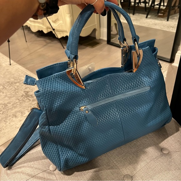 NEW Authentic Leather Baby Blue Purse Handbag - Picture 7 of 15